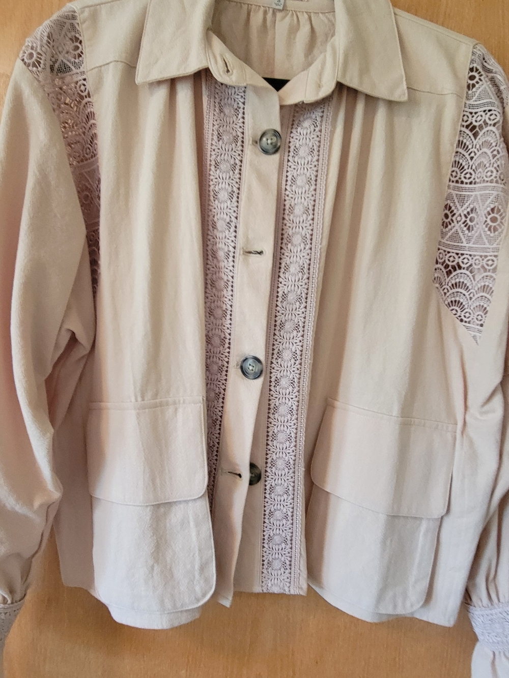 gimmicks by BKE Cream Lace-Trim Utility Jacket